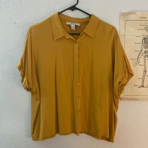 Mustard Yellow cropped button up shirt, size 0X, from Forever 21